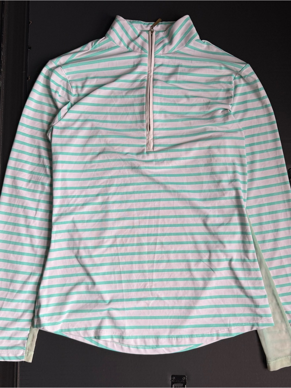 Cabana Life Mint Green and White Striped Zip Pullover